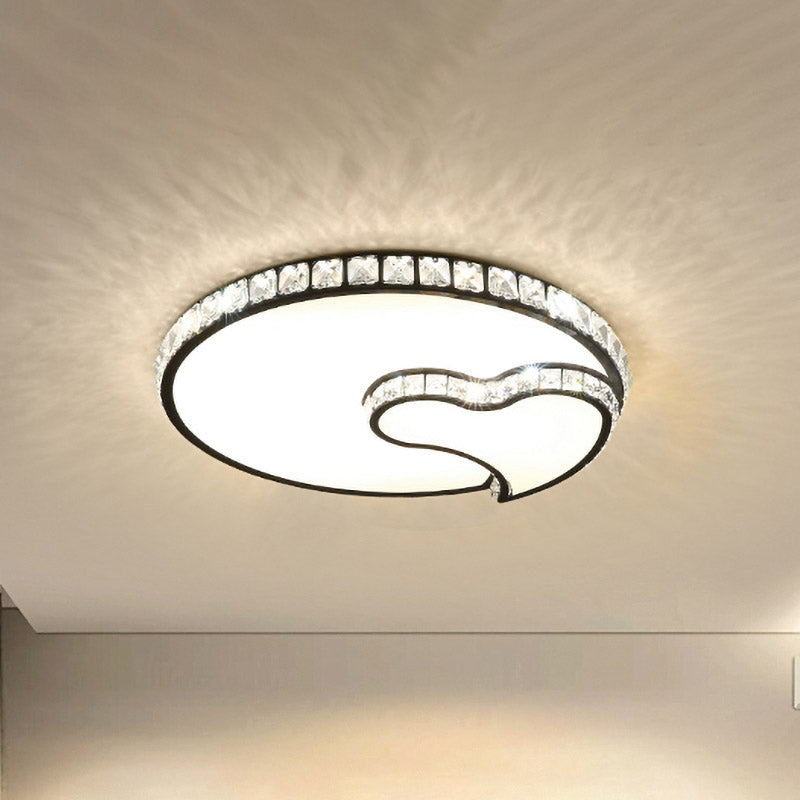 Modern Flushmount Black LED Ceiling Light with Heart Designs and Faceted Crystals