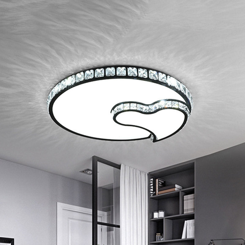 Modern Flushmount Black LED Ceiling Light with Heart Designs and Faceted Crystals