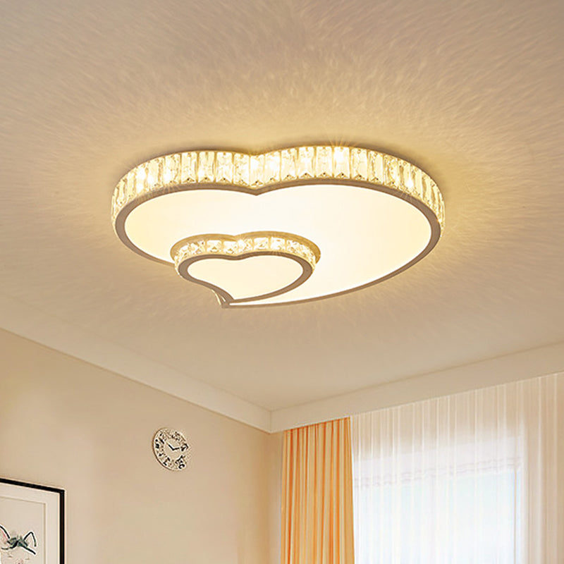 Cut Crystal LED Flush Mount Recessed Lighting in White - Minimalist Dual Heart Design
