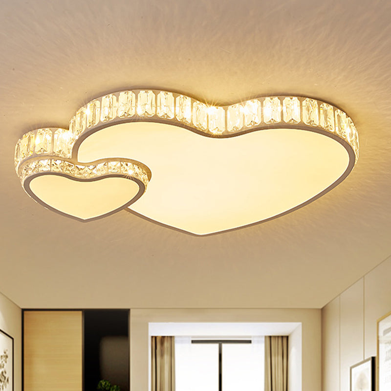 Cut Crystal LED Flush Mount Recessed Lighting in White - Minimalist Dual Heart Design