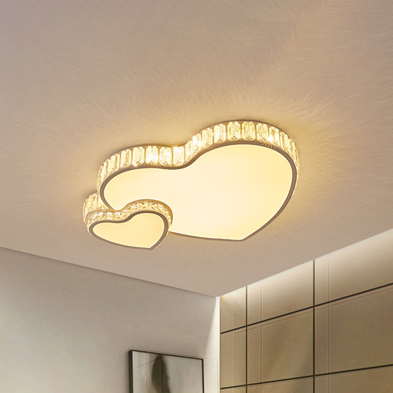 Cut Crystal LED Flush Mount Recessed Lighting in White - Minimalist Dual Heart Design