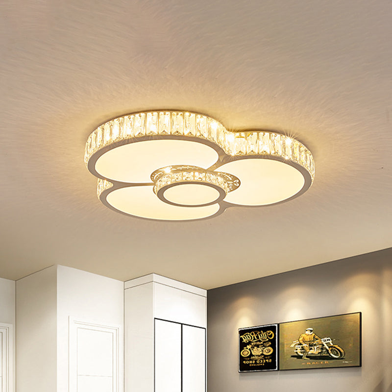 White Petal Crystal Prism LED Ceiling Light - Sleek Bedroom Flush Mount
