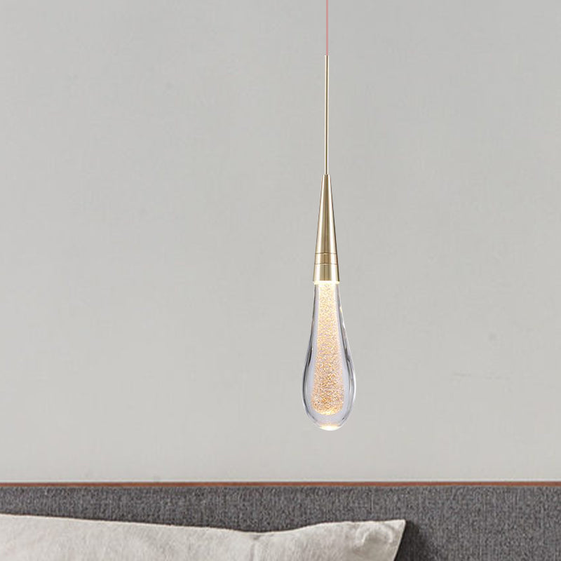 Modern Brass Droplet Crystal Ceiling Lamp with LED Pendant Light - 1 Light Bubble Design for Living Room