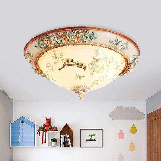 Printed Glass Flush Mount Ceiling Lighting with Handmade Rose Edge - American Flower Design