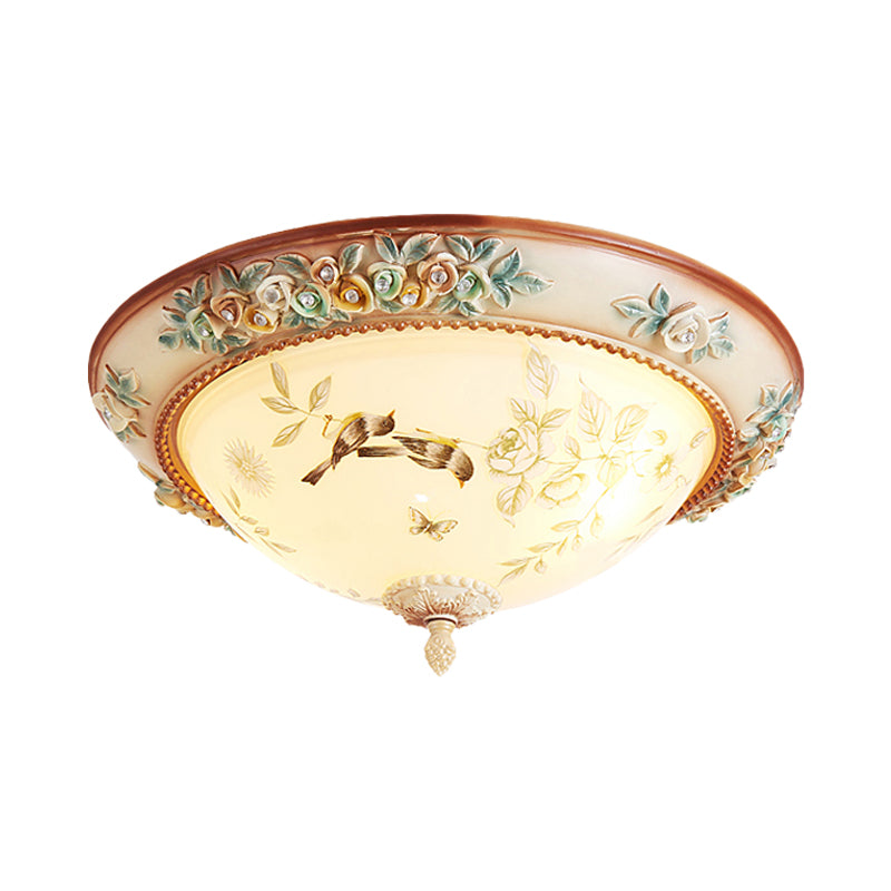 Printed Glass Flush Mount Ceiling Lighting with Handmade Rose Edge - American Flower Design