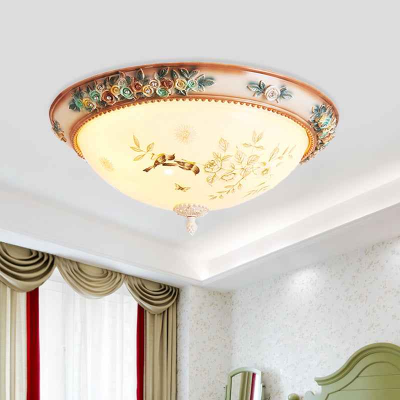 Printed Glass Flush Mount Ceiling Lighting with Handmade Rose Edge - American Flower Design