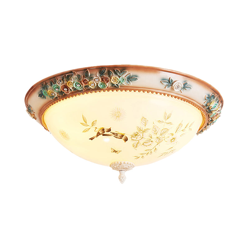 Printed Glass Flush Mount Ceiling Lighting with Handmade Rose Edge - American Flower Design