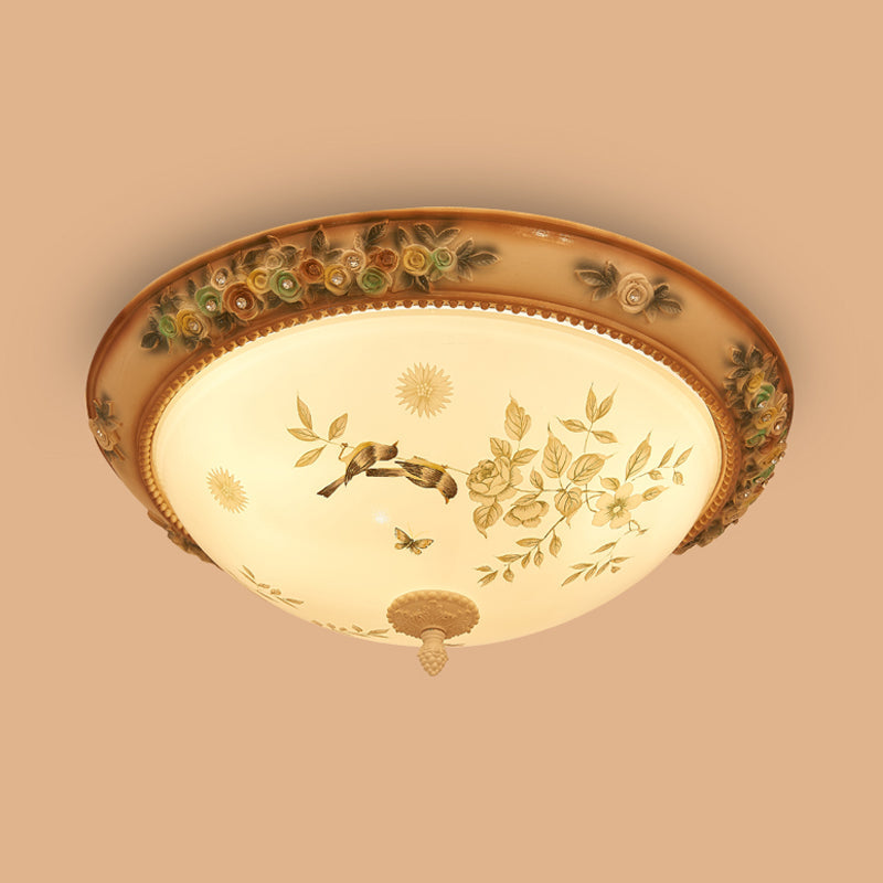 Printed Glass Flush Mount Ceiling Lighting with Handmade Rose Edge - American Flower Design