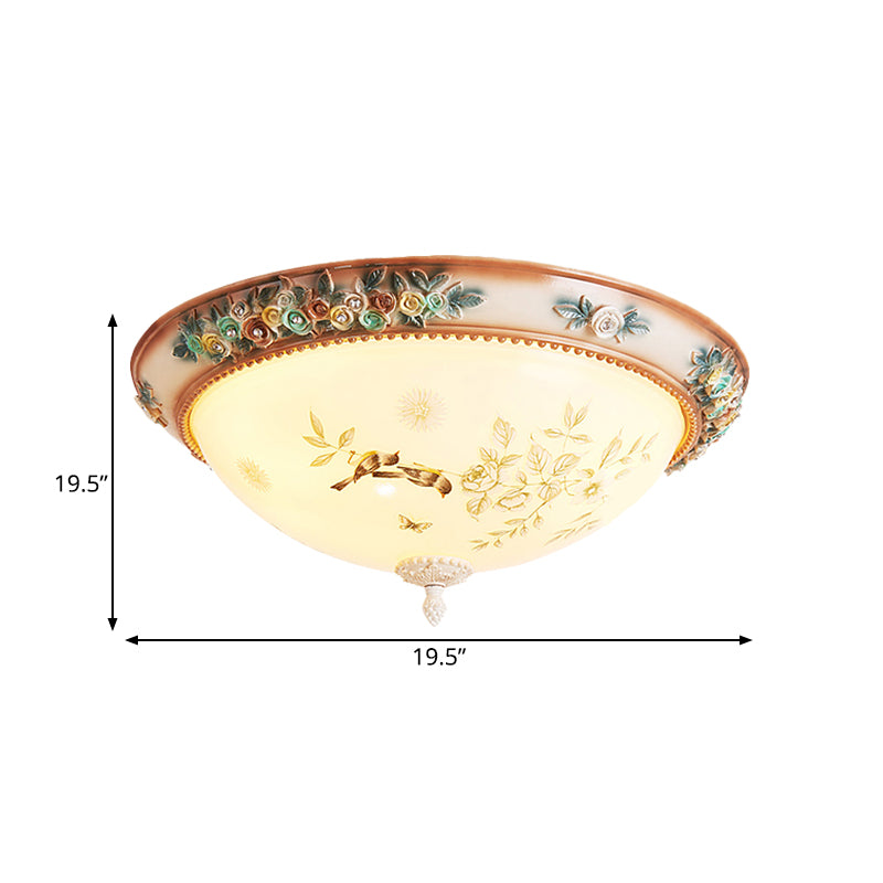 Printed Glass Flush Mount Ceiling Lighting with Handmade Rose Edge - American Flower Design