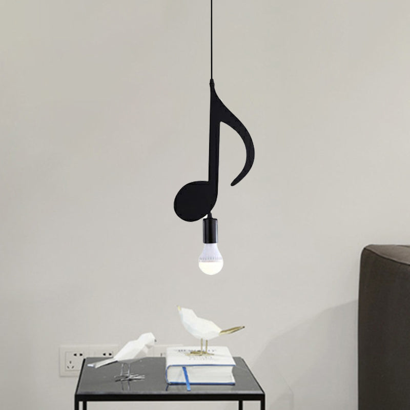 Nordic Style 1-Light Black Musical Note Pendant - Stylish Metal Lighting Fixture For Bedrooms