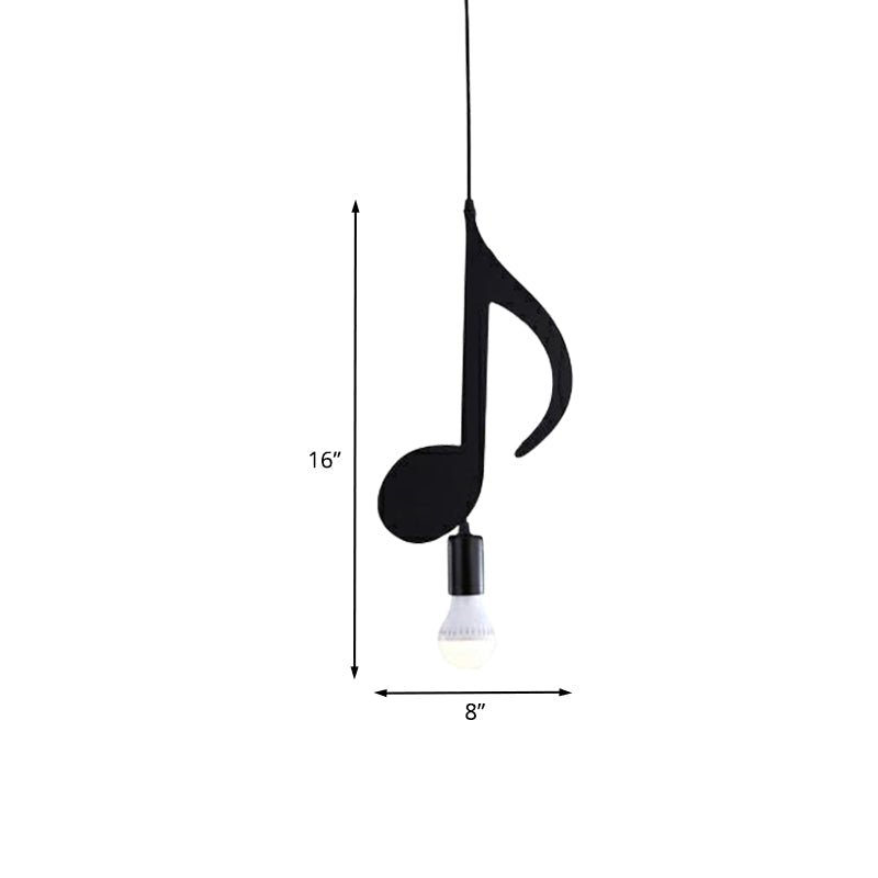 Nordic Style 1-Light Black Musical Note Pendant - Stylish Metal Lighting Fixture For Bedrooms