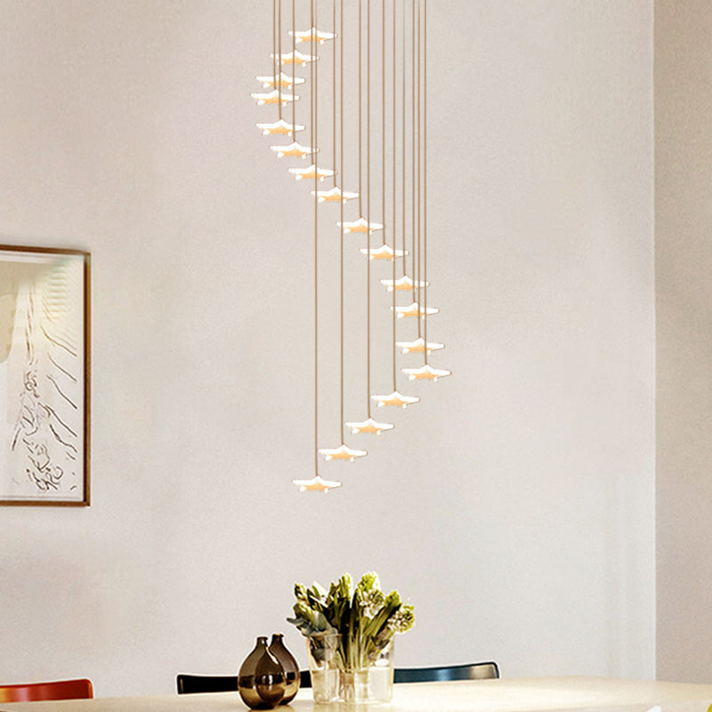 Nordic Acrylic Spiral Star Cluster Pendant Light - 12/18 Heads White Suspension Lighting For