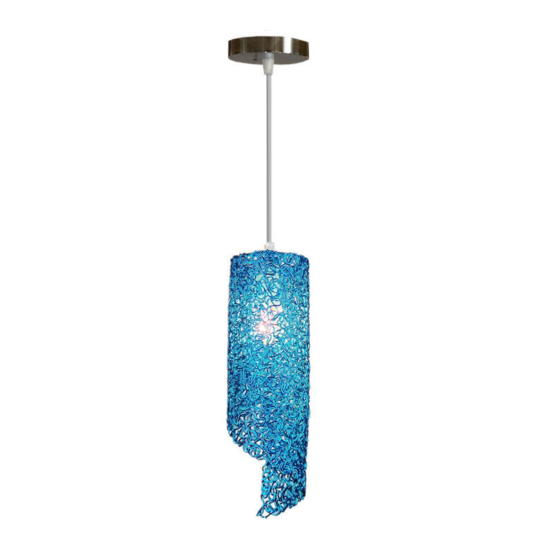 Cylinder Hanging Light With Silver Brown And Blue Finish - Contemporary Aluminum Wire Pendant