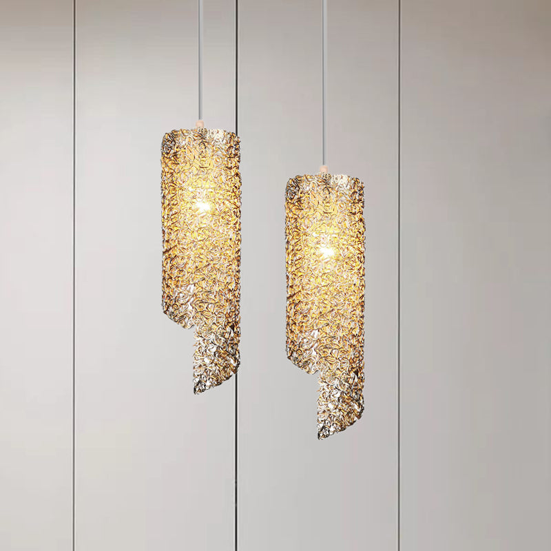 Cylinder Hanging Light With Silver Brown And Blue Finish - Contemporary Aluminum Wire Pendant