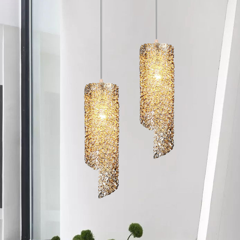 Cylinder Hanging Light With Silver Brown And Blue Finish - Contemporary Aluminum Wire Pendant