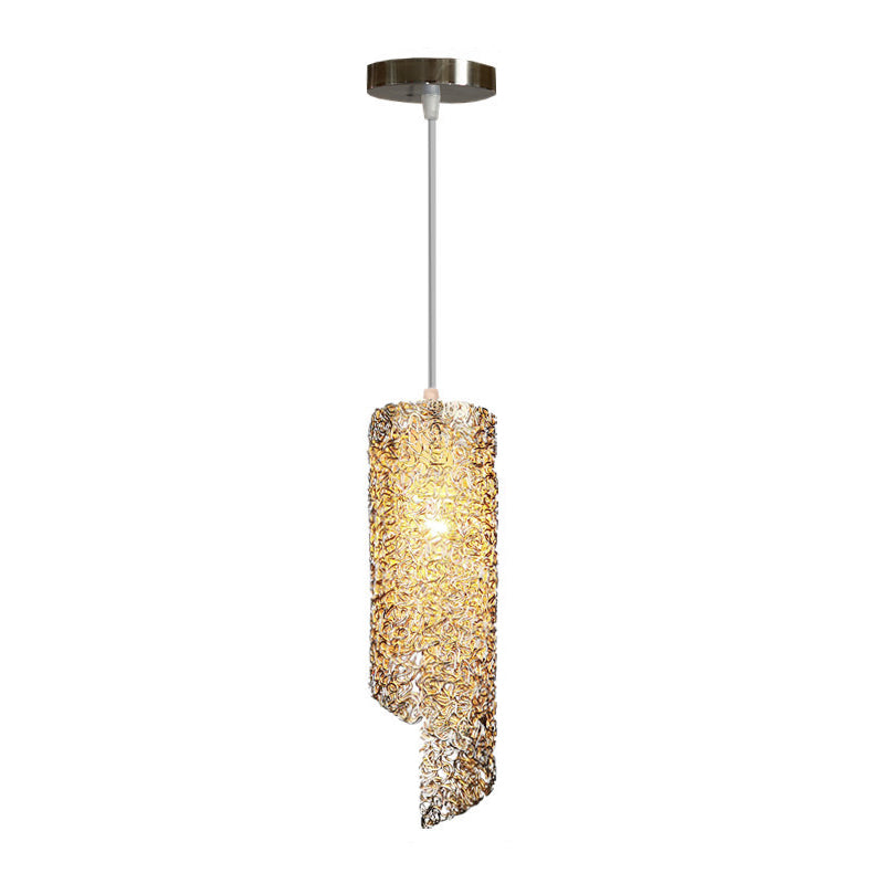 Contemporary 1-Light Silver/Brown/Blue Finish Cylinder Hanging Light: Aluminum Wire Pendant Ceiling Lamp