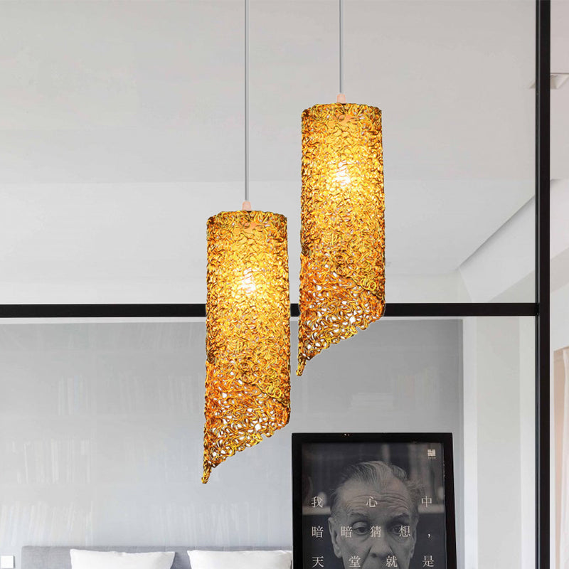Contemporary 1-Light Silver/Brown/Blue Finish Cylinder Hanging Light: Aluminum Wire Pendant Ceiling Lamp