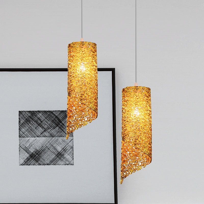 Cylinder Hanging Light With Silver Brown And Blue Finish - Contemporary Aluminum Wire Pendant
