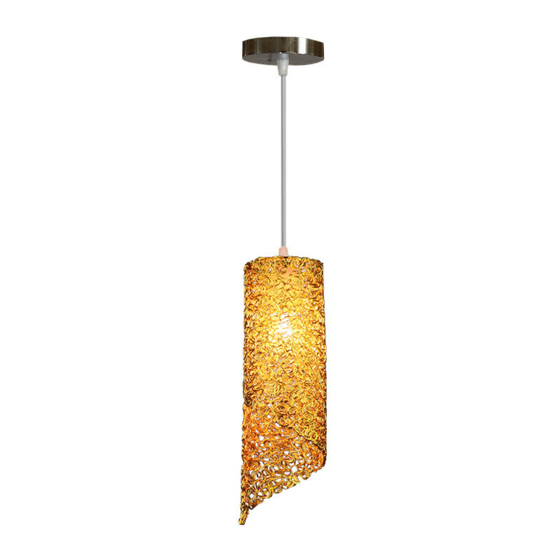 Cylinder Hanging Light With Silver Brown And Blue Finish - Contemporary Aluminum Wire Pendant