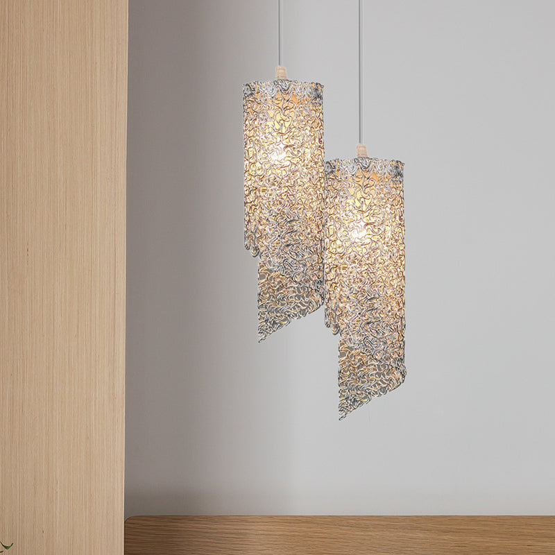 Cylinder Hanging Light With Silver Brown And Blue Finish - Contemporary Aluminum Wire Pendant