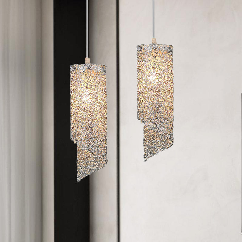 Cylinder Hanging Light With Silver Brown And Blue Finish - Contemporary Aluminum Wire Pendant