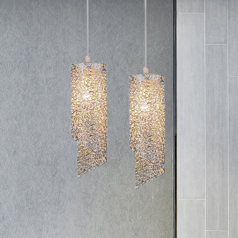 Contemporary 1-Light Silver/Brown/Blue Finish Cylinder Hanging Light: Aluminum Wire Pendant Ceiling Lamp