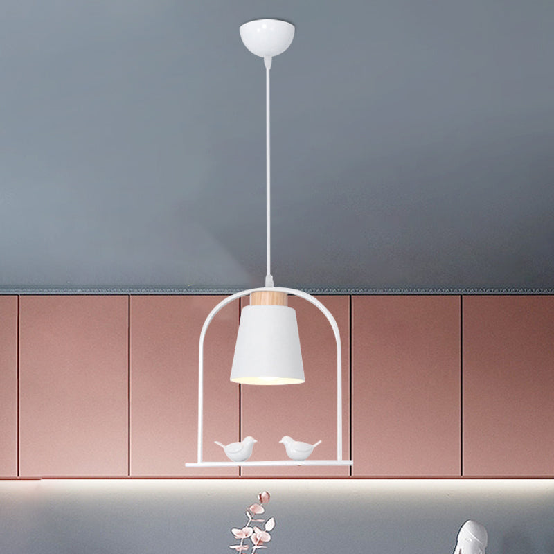 Metal Bird Cage Down Lighting Pendant Lamp with Small Barrel Shade in White/Black/Grey Finish