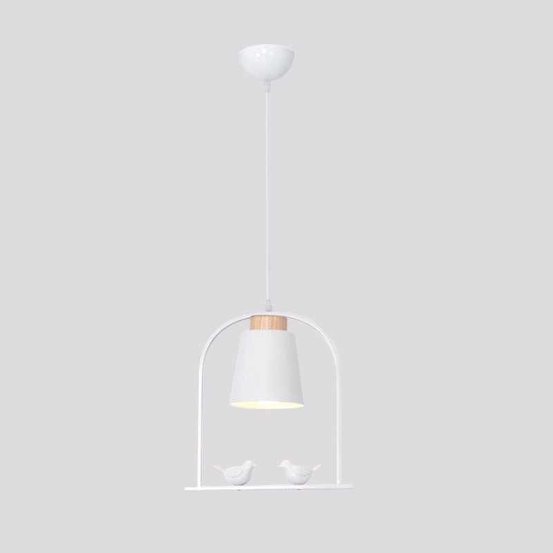 Metal Bird Cage Down Lighting Pendant Lamp with Small Barrel Shade in White/Black/Grey Finish