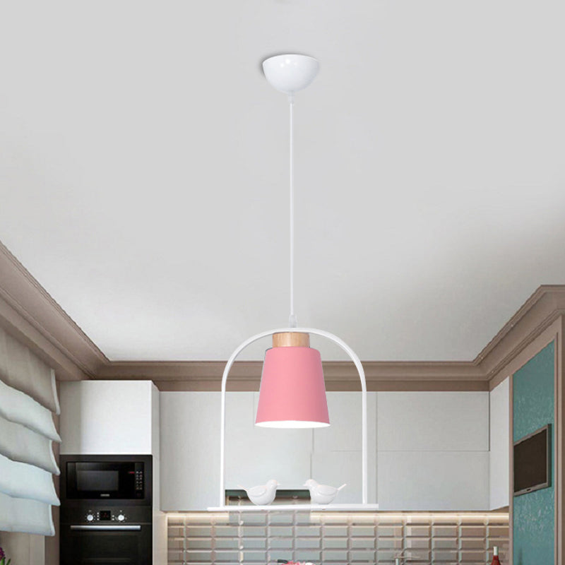 Metal Bird Cage Down Lighting Pendant Lamp with Small Barrel Shade in White/Black/Grey Finish