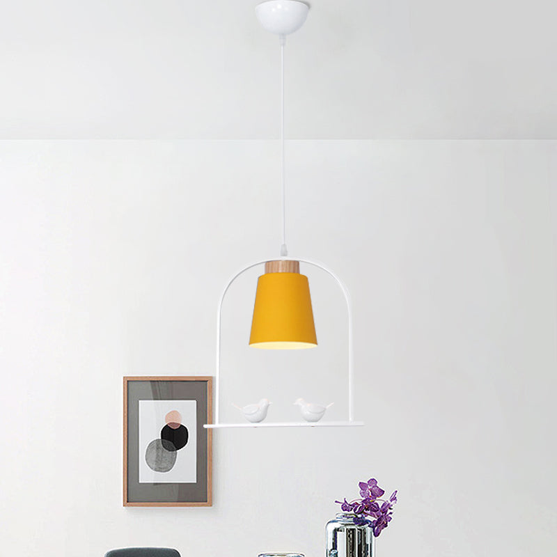 Metal Bird Cage Down Lighting Pendant Lamp with Small Barrel Shade in White/Black/Grey Finish