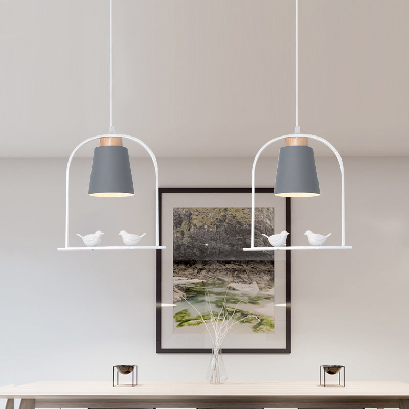 Metal Bird Cage Down Lighting Pendant Lamp with Small Barrel Shade in White/Black/Grey Finish