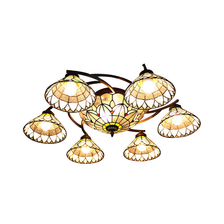 Plafonnier semi-encastré en forme de cloche en vitrail Tiffany - Idéal pour le salon