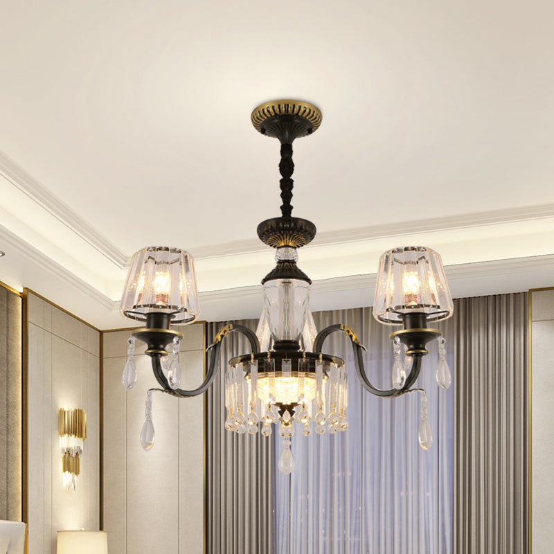 Black Glass Cone Ceiling Chandelier - Simplicity with Clear Crystal Pendant Light