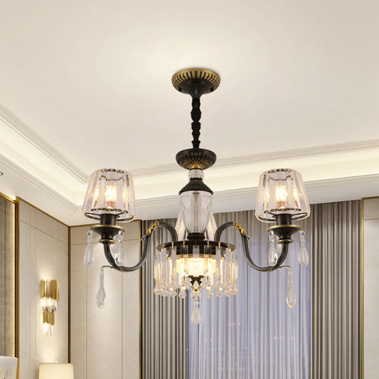 Black Glass Cone Ceiling Chandelier - Simplicity with Clear Crystal Pendant Light
