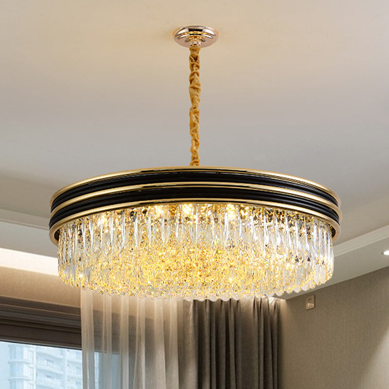 Minimalist Black and Gold Ring Crystal Pendant Chandelier - 11 Heads for Living Room Ceiling