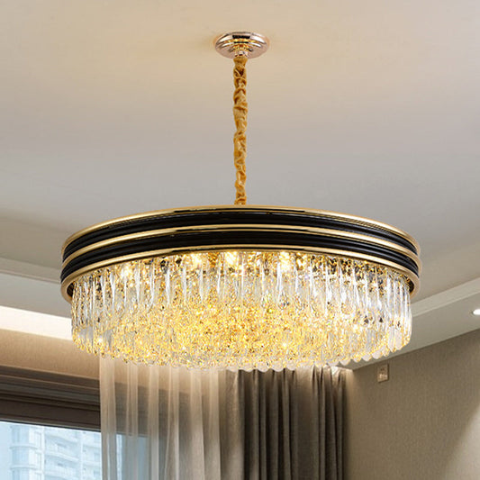 Minimalist Black and Gold Ring Crystal Pendant Chandelier - 11 Heads for Living Room Ceiling