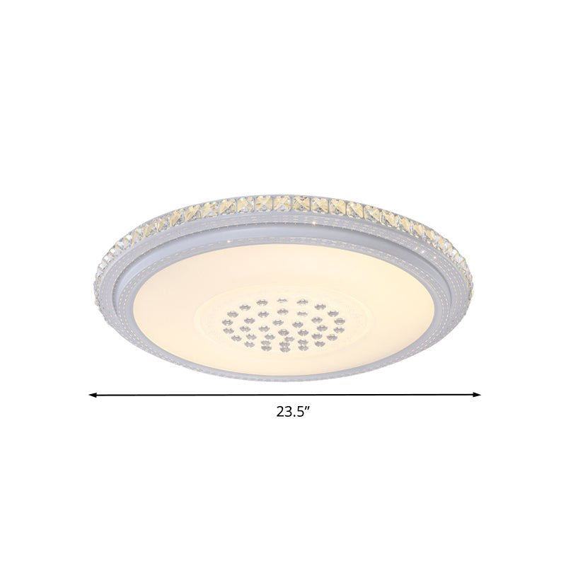 Modern LED Crystal Flush Mount Ceiling Light in White for Living Room
