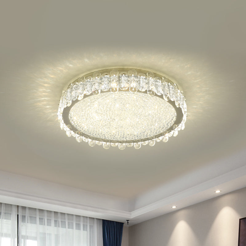 Modern LED Nickel Ceiling Light: Clear Crystal Round Flush Mount Recessed Lighting