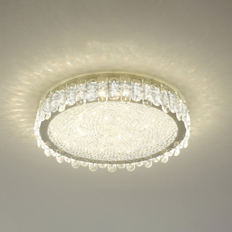 Modern LED Nickel Ceiling Light: Clear Crystal Round Flush Mount Recessed Lighting