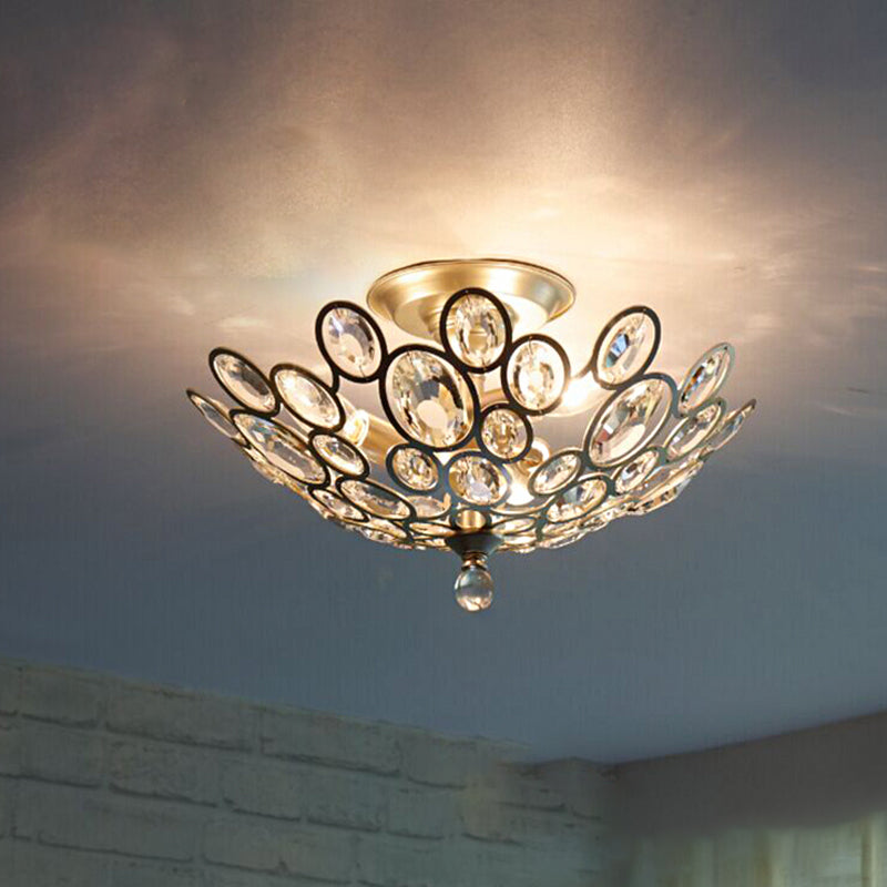 Modern Silver Crystal Semi Flush Light for Corridors - Hand-Cut, 3 Head Design