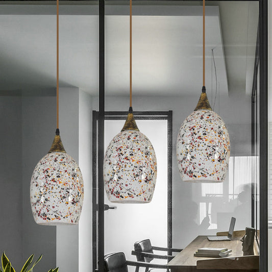 Spotted Glass Ellipse Multi-Pendant Light with Baroque Cut Brass and 3 Down Lights