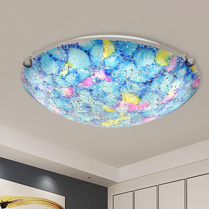 Tiffany Blue Stained Glass Ceiling Light for Bedroom - 2/3-Light Wide Bowl Flush Mount, 12"/16" Wide