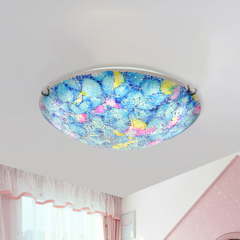 Tiffany Blue Stained Glass Ceiling Light for Bedroom - 2/3-Light Wide Bowl Flush Mount, 12"/16" Wide