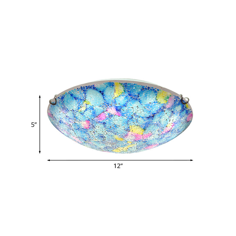 Tiffany Blue Stained Glass Ceiling Light for Bedroom - 2/3-Light Wide Bowl Flush Mount, 12"/16" Wide