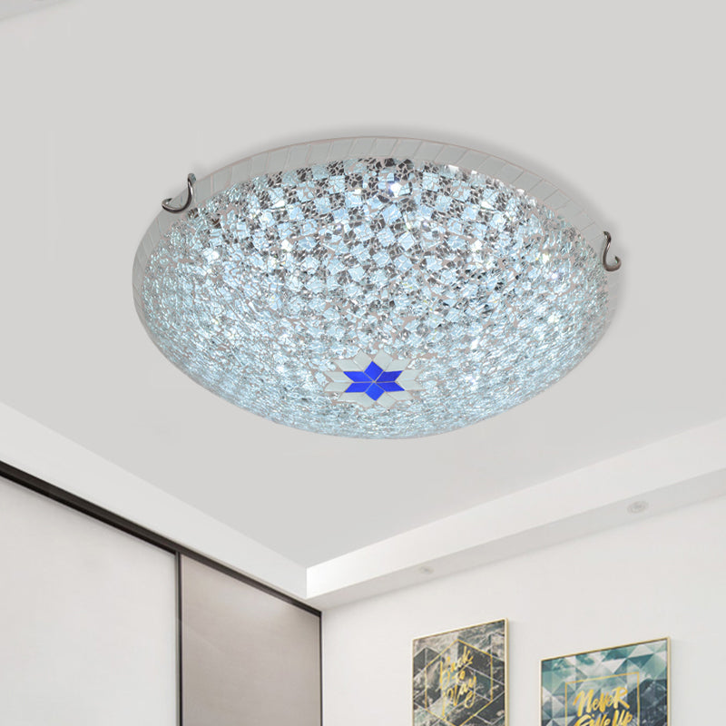 Mediterranean Clear Crackle Glass Flushmount Lighting, Checkered Basket Design, 2/3-Head, 12"/16" Width