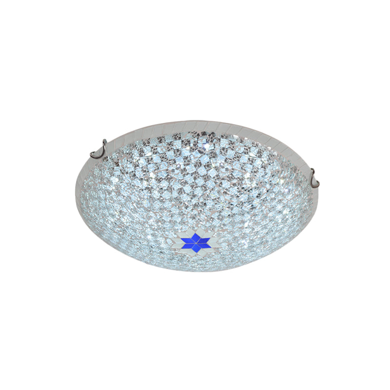 Mediterranean Clear Crackle Glass Flushmount Lighting, Checkered Basket Design, 2/3-Head, 12"/16" Width