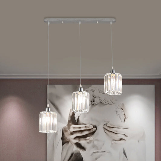 Minimal Chrome Pendant with Clear Crystal Shades - 3-Light Restaurant Ceiling Multi Light