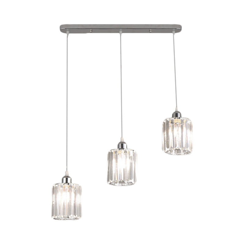 Minimal Chrome Pendant with Clear Crystal Shades - 3-Light Restaurant Ceiling Multi Light