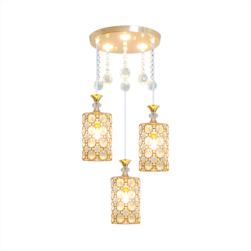 Contemporary Gold Finish Crystal-Encrusted Hanging Lighting with 3 Bulbs