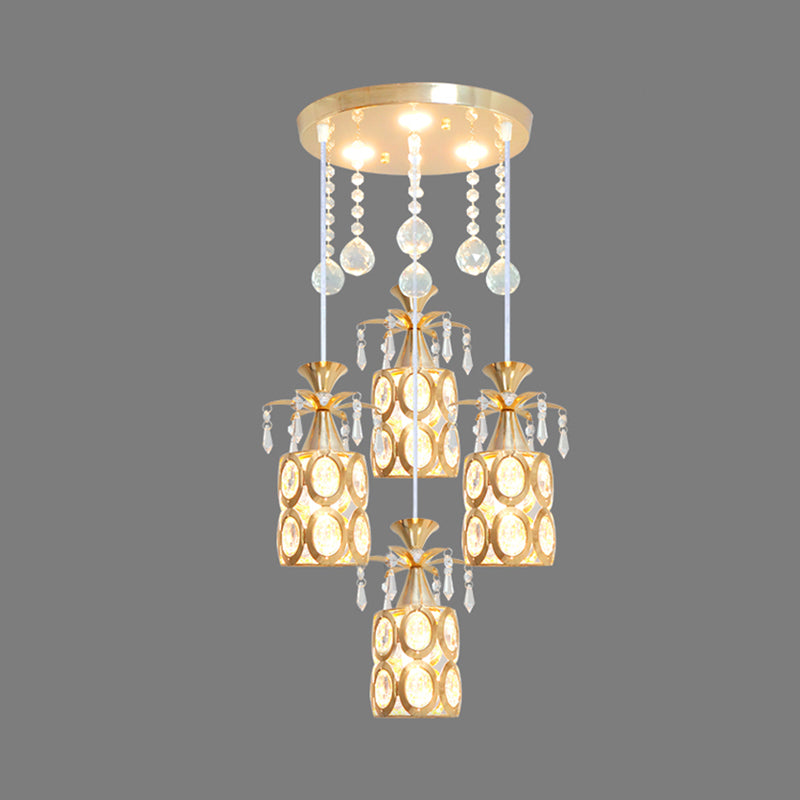Modern Crystal Ceiling Lamp with 4 Lights and Gold Finish Pendant